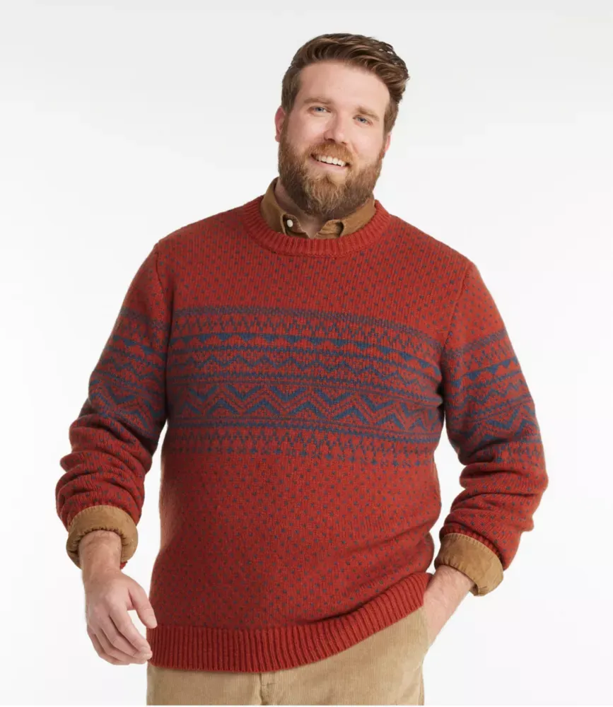 Herrarnas Bean's Classic Ragg Wool-tröja, runda hals, Fair Isle