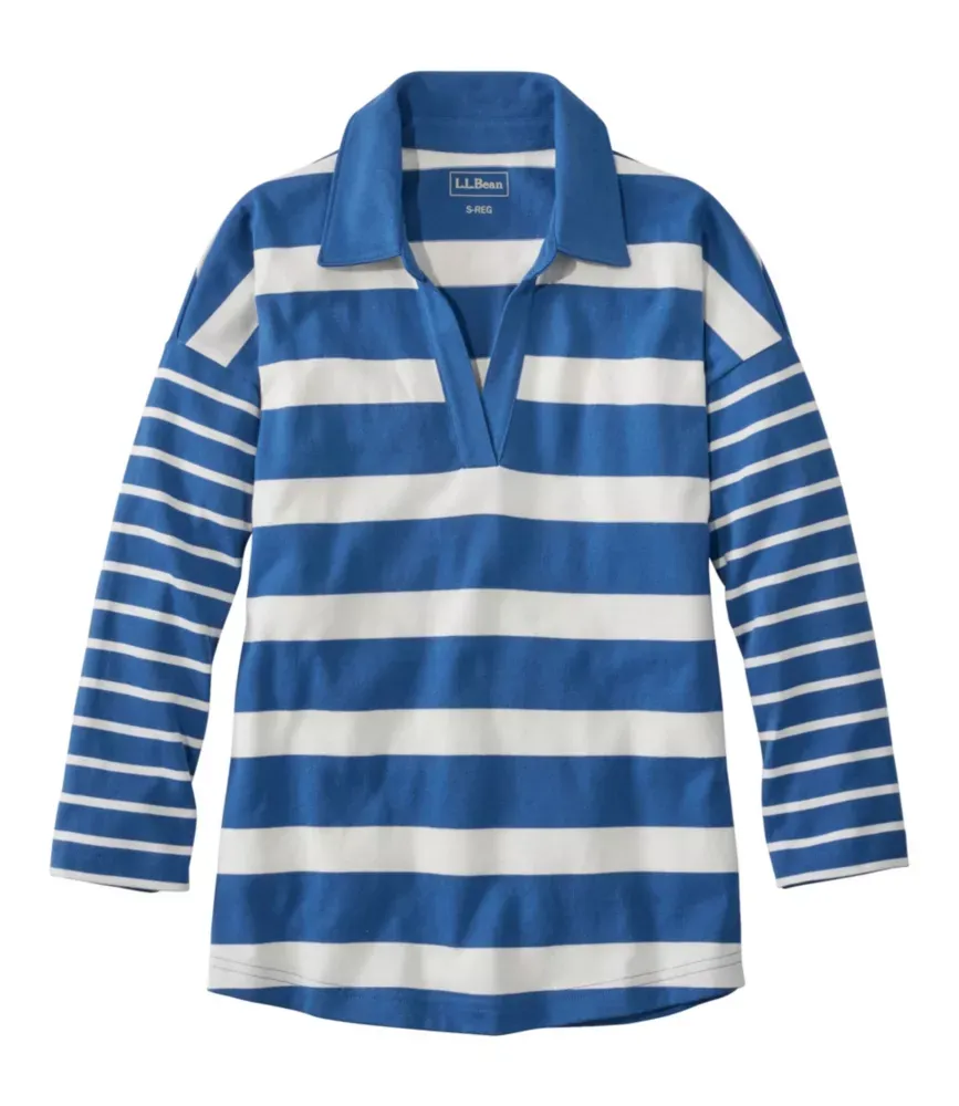 Damers Heritage Mariner Top, Splitneckpolo med trekvartsärm, blockstryk