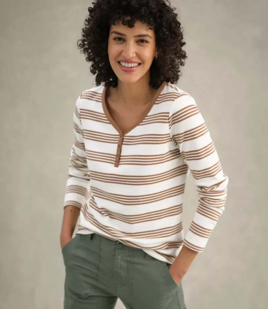 Damers L.L.Bean V-hals Henley, långärms streck