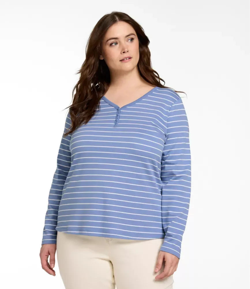 Damkort L.L.Bean V-hals Henley, långärms streck