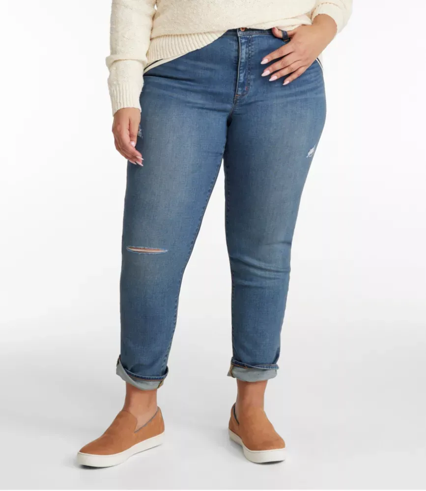 Damas Signature organisk denim boyfriend jeans, låg midja, rät ben
