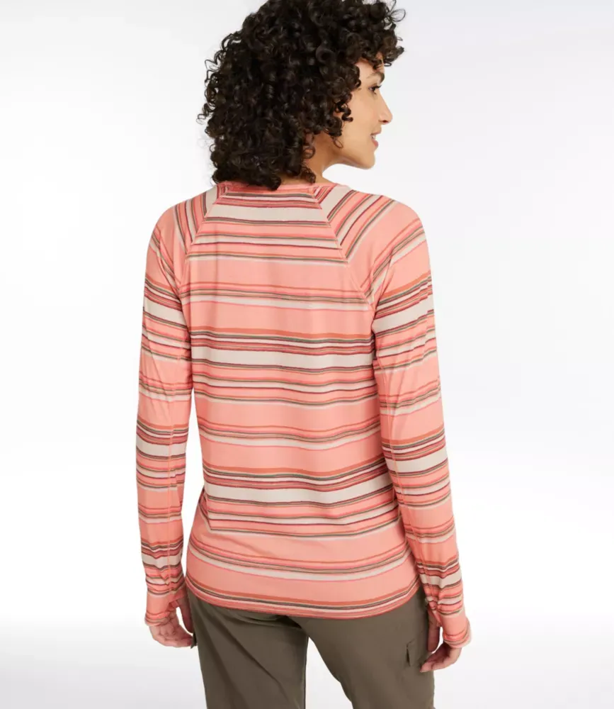Damas vardags SunSmart® T-shirt, runda hals, långärms, streck