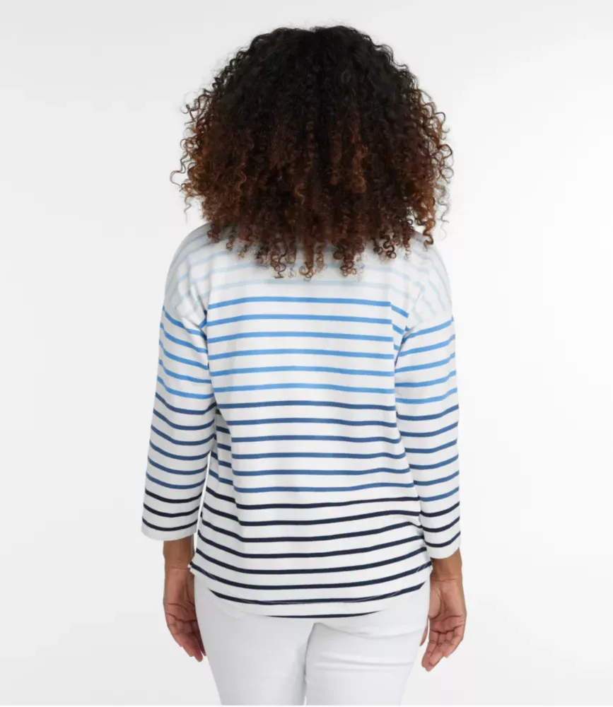 Damers Heritage Mariner Top, Splitneckpolo med tredjelångärmar i streck