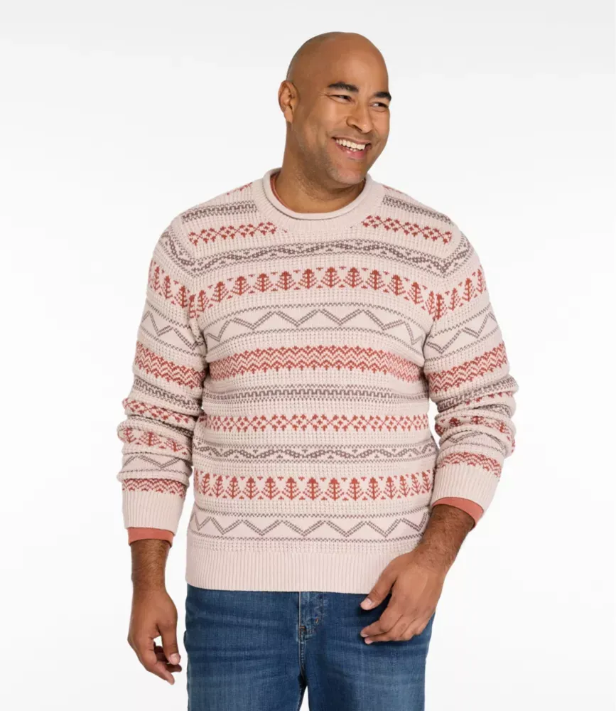 Herrarnas L.L.Bean organisk bomull waffletröja, runda hals, Fair Isle