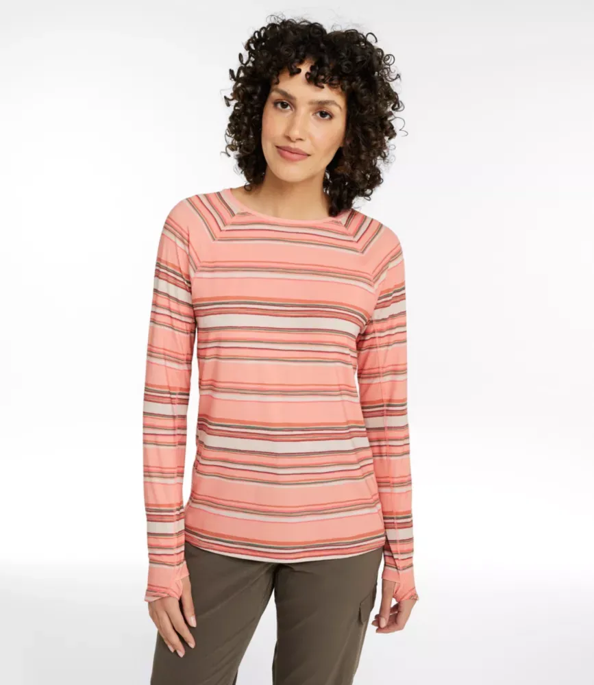 Damas vardags SunSmart® T-shirt, runda hals, långärms, streck
